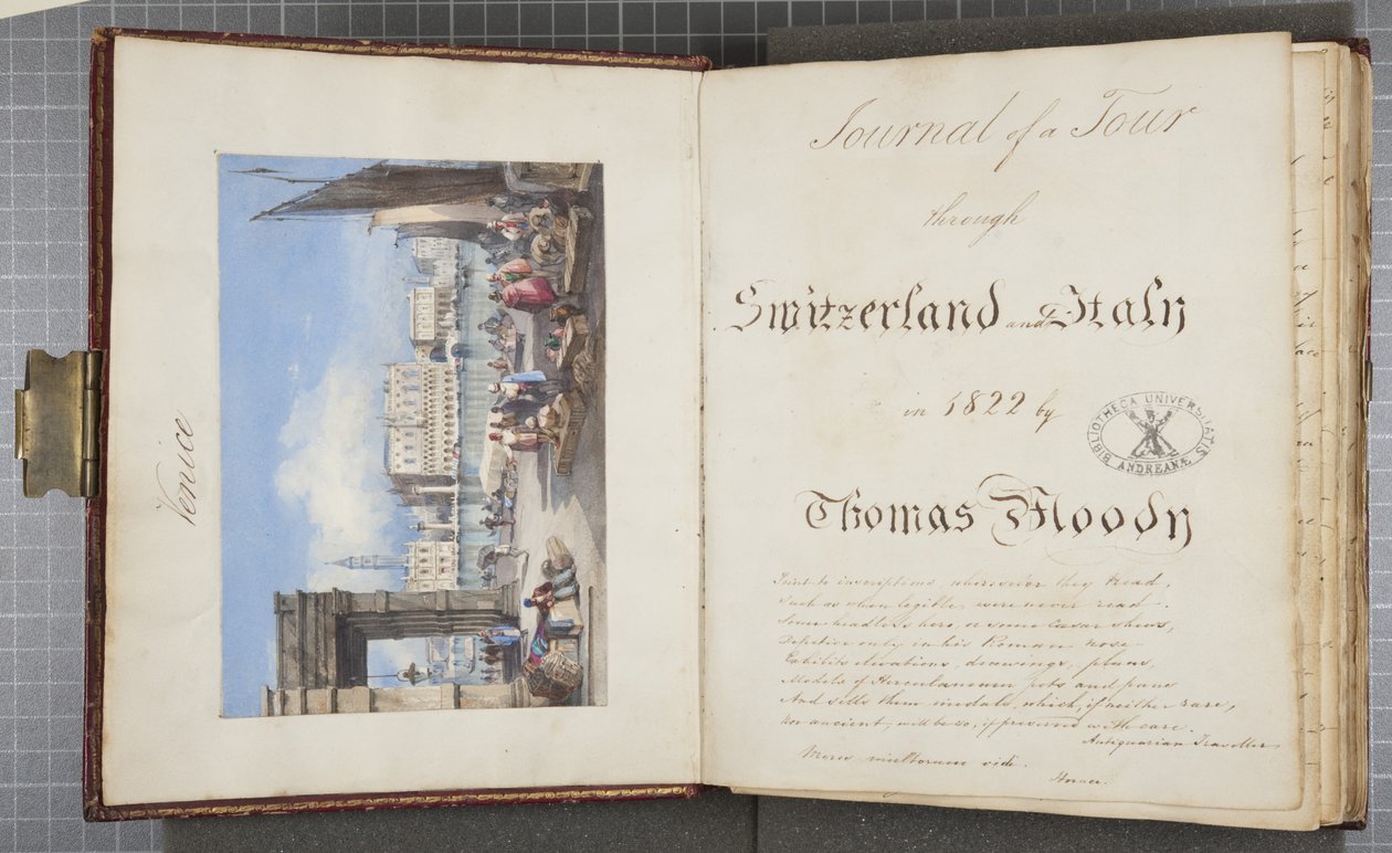 Benátky, vlepeno na titulní stránku Thomas Moodys Journal z turné po Švýcarsku a Itálii, 1822 (wc na papíře) od Joseph Axe Sleap