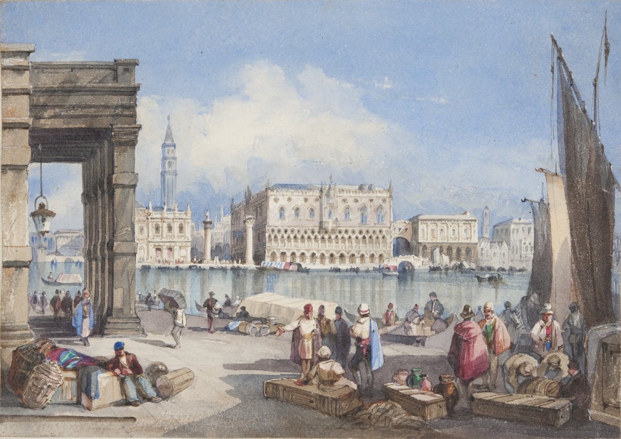„Benátky“, vlepeno na titulní stránku Thomase Moodyho Journal o turné po Švýcarsku a Itálii, 1822 od Joseph Axe Sleap