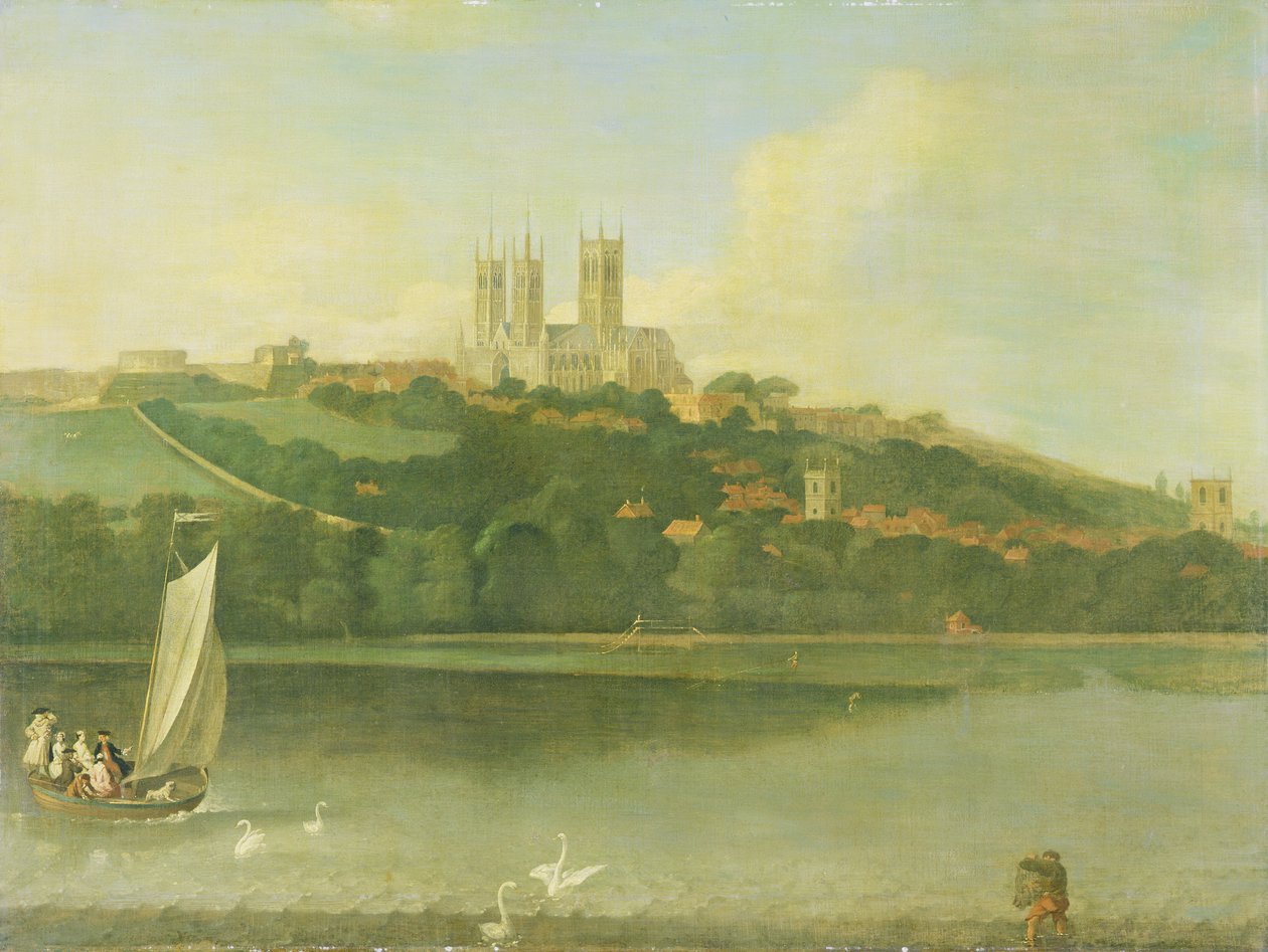 Pohled na katedrálu a město Lincoln z řeky, c.1760 od Joseph Baker