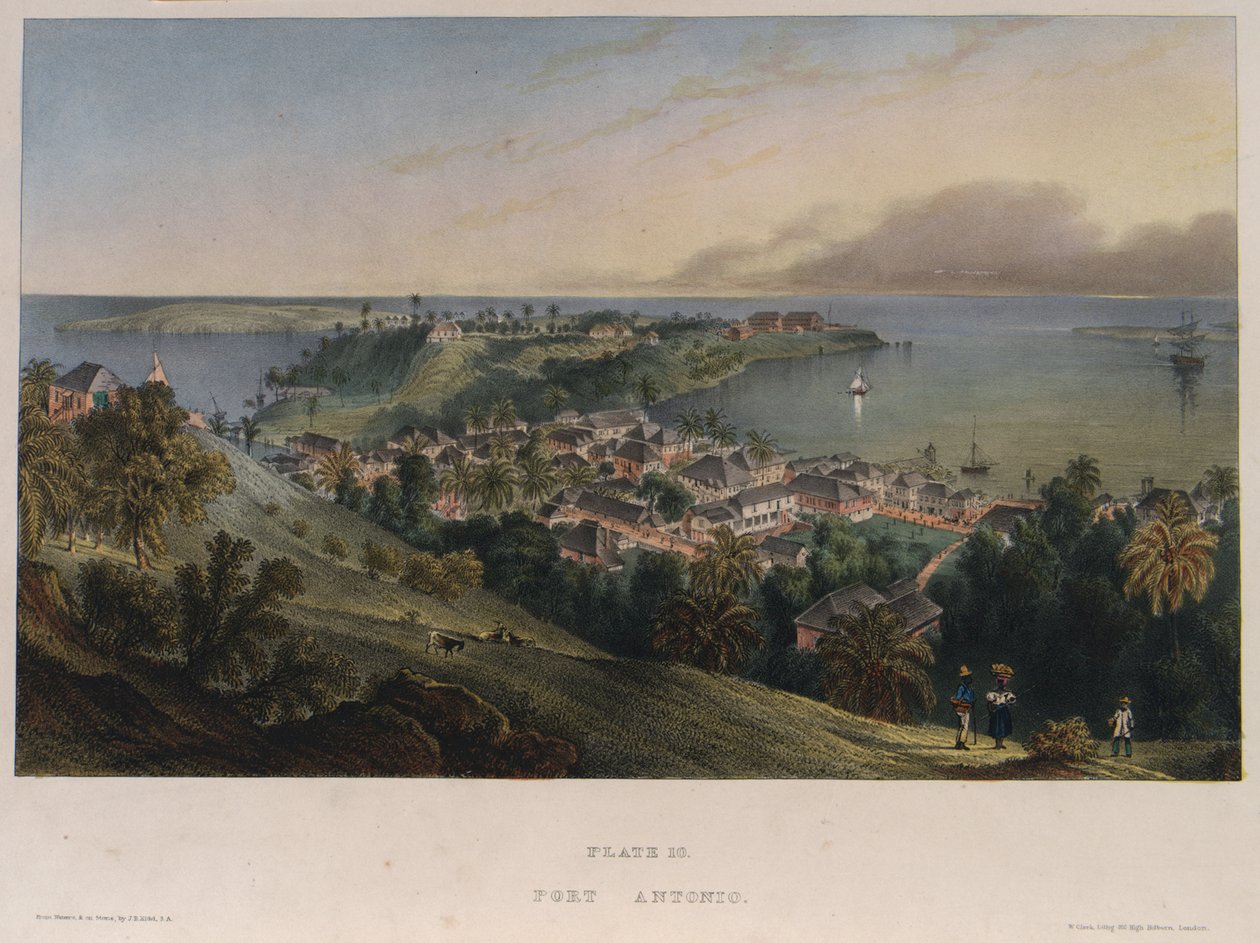Port Antonio, Jamajka. Litografie (42x57,2 cm), Joseph Bartholomew Kidd (1808-1889) od Joseph Bartholomew Kidd