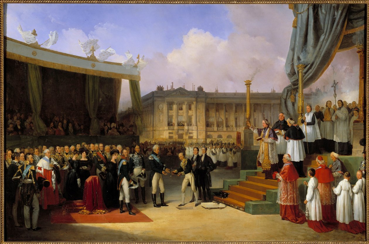 Karel X. položí a posvětí první kámen pomníku na památku Ludvíka XVI. 3. května od Joseph Beaume