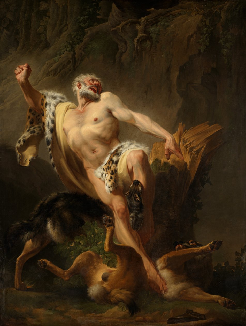 Milo of Croton (olej na plátně) od Joseph Benoît Suvée