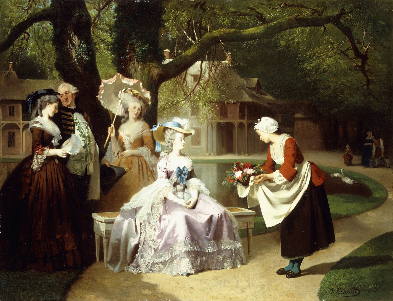 Marie Antoinetta a Ludvík XVI. v Tuileries Garden s Madame Lambale, 1857 od Joseph Caraud