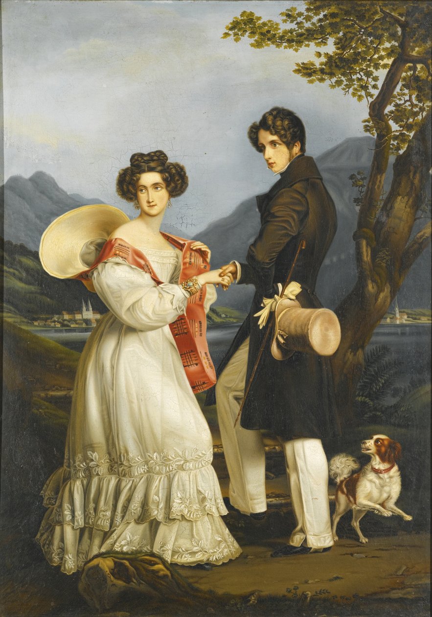 Vévoda Maxmilián Josef v Bavorsku a Ludovika Bavorská na zámku Tegernsee od Joseph Carl Stieler