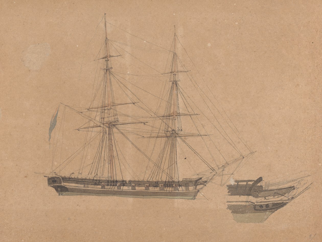 Boční pohled na jeden brig a luk jiného od Joseph Cartwright