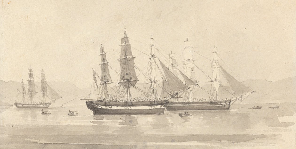 Tři lodě s výstrojí připomínající barque od Joseph Cartwright