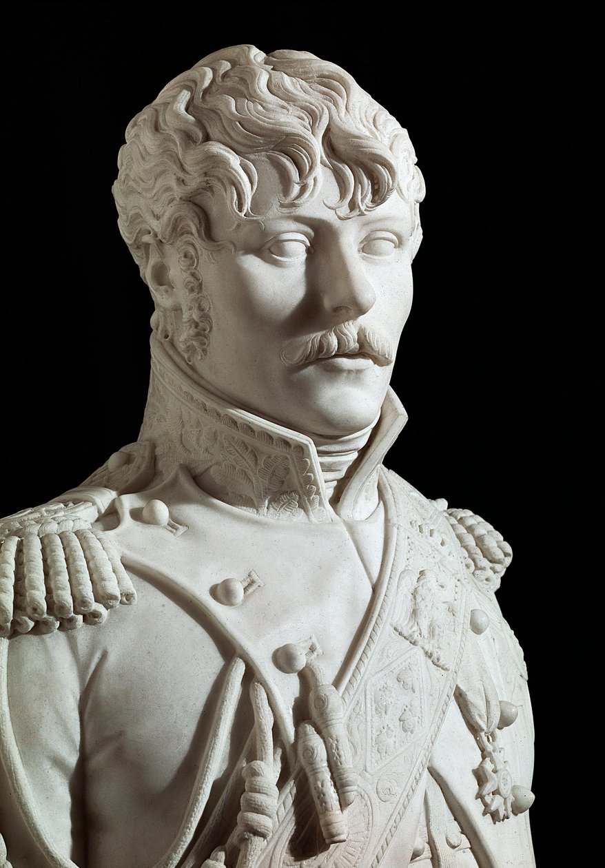 Eugene Rose de Beauharnais nazývaný prince Evžena vicekrálem Itálie, poté vévoda z Leuchtenbergu (1781-1824), adoptivní syn Napoleona I. Mramorová plastika od Josepha Chinarda (1756-1813) 1806 Versailles, zámecké muzeum od Joseph Chinard