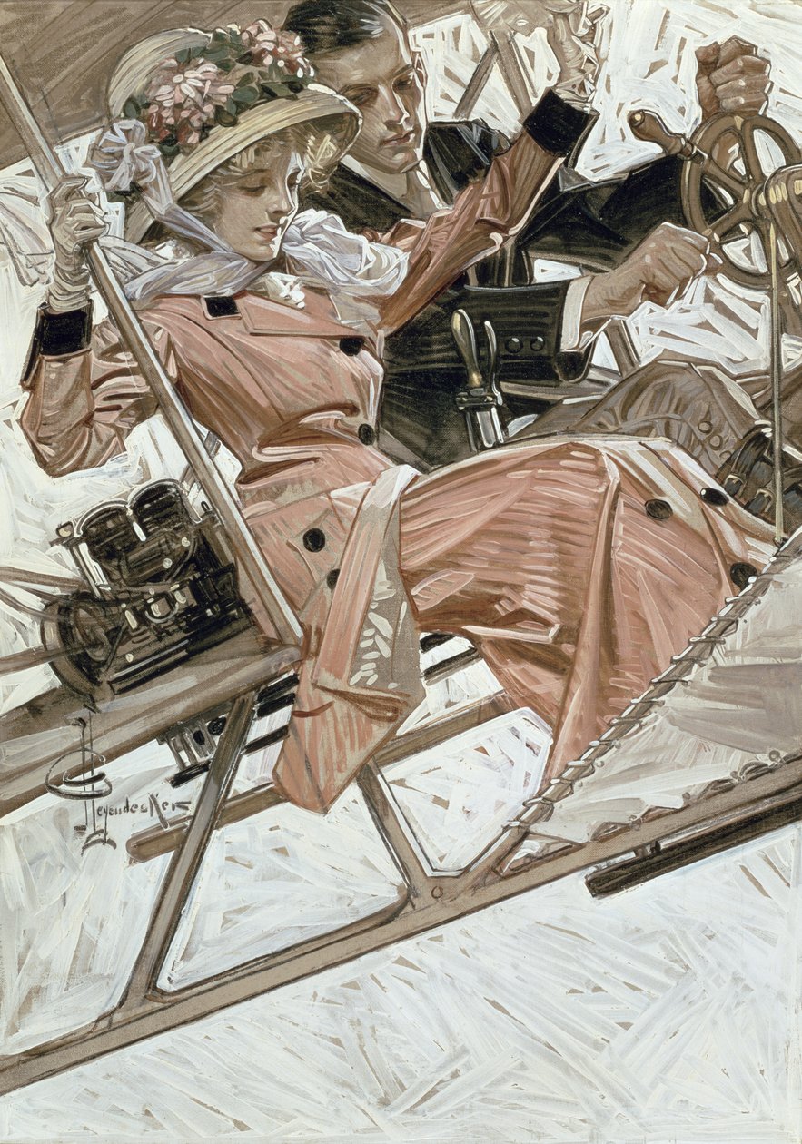 Muž a žena v letadle (olej na plátně) od Joseph Christian Leyendecker
