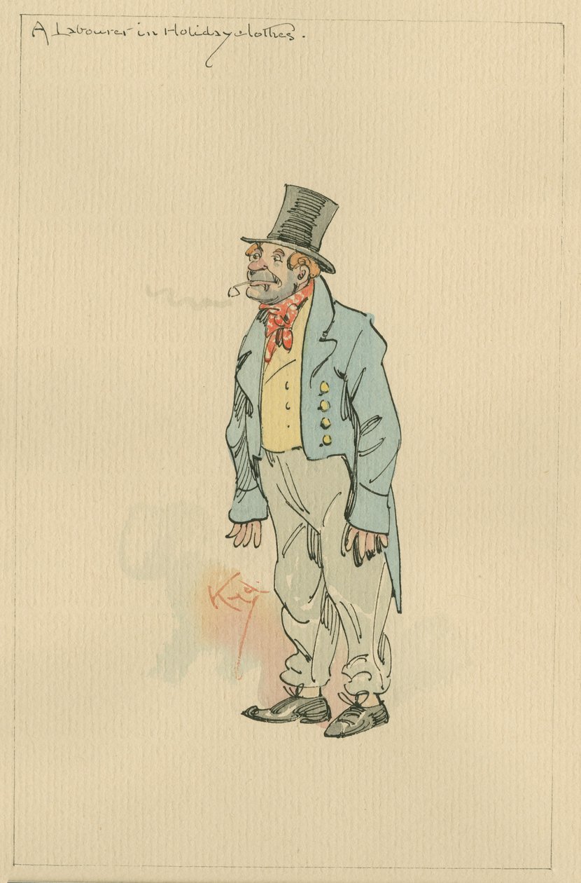 Dělník ve svátečním oblečení, cca 20. léta (pero a inkoust s wc na papíře) od Joseph Clayton Clarke