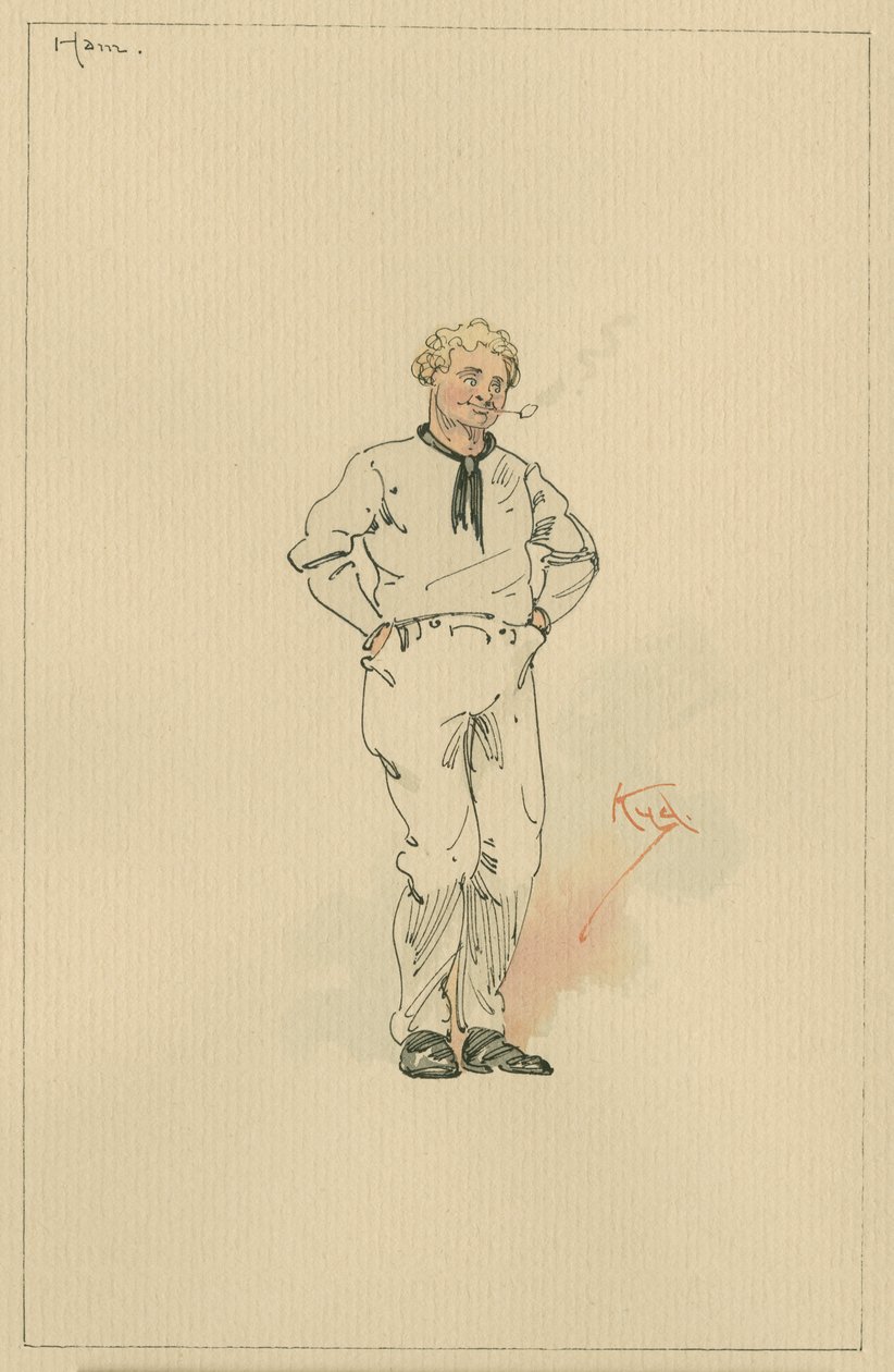 Ham Peggotty, cca 1920 (pero a inkoust s wc na papíře) od Joseph Clayton Clarke