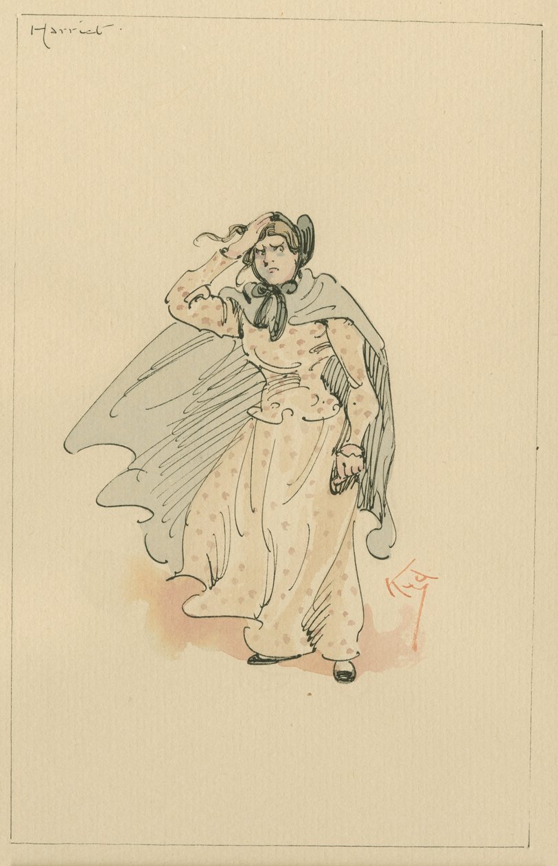 Slečna Harriet Carker, kolem 20. let (pero a inkoust s wc na papíře) od Joseph Clayton Clarke