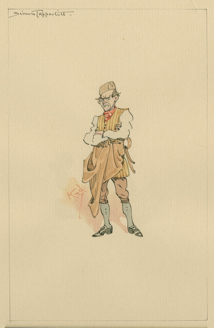Simon Tappertit, cca 1920 (pero a inkoust s wc na papíře) od Joseph Clayton Clarke