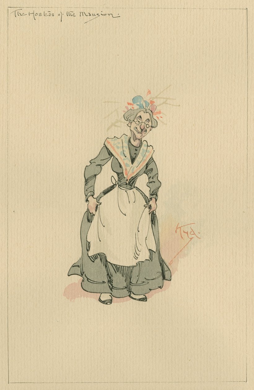 The Hostess of the Mansion, c.1920 (pero a inkoust s wc na papíře) od Joseph Clayton Clarke
