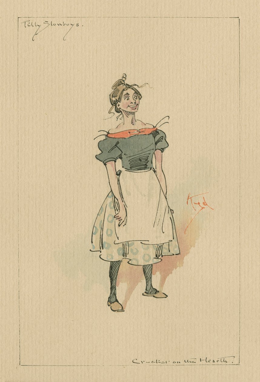 Tilly Slowboy - Cvrček na krbu, cca 20. léta 20. století (pero a tuš s čb na papíře) od Joseph Clayton Clarke
