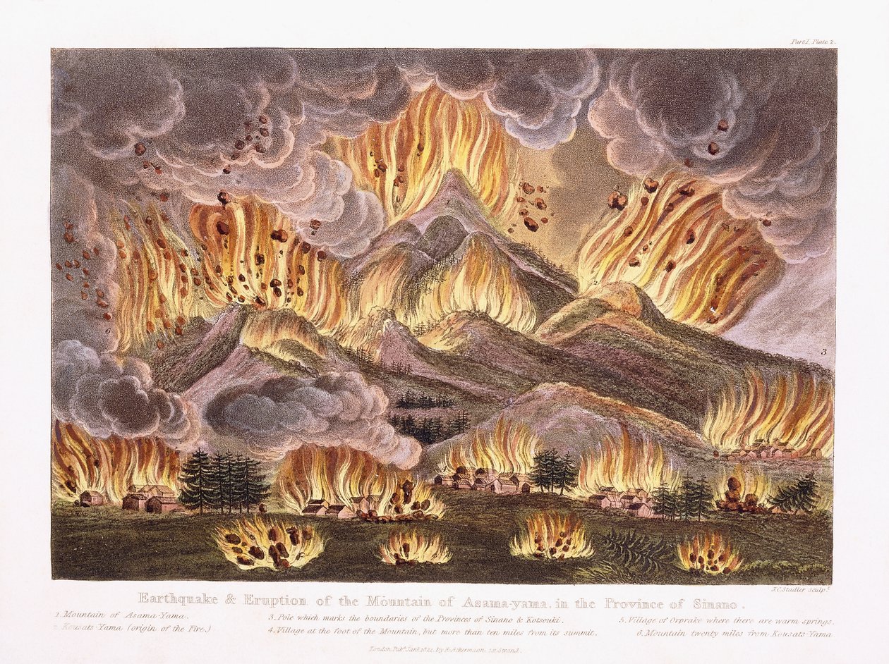 Zemětřesení a erupce hory Asama-yama v provincii Sinano, 1822 od Joseph Constantine Stadler
