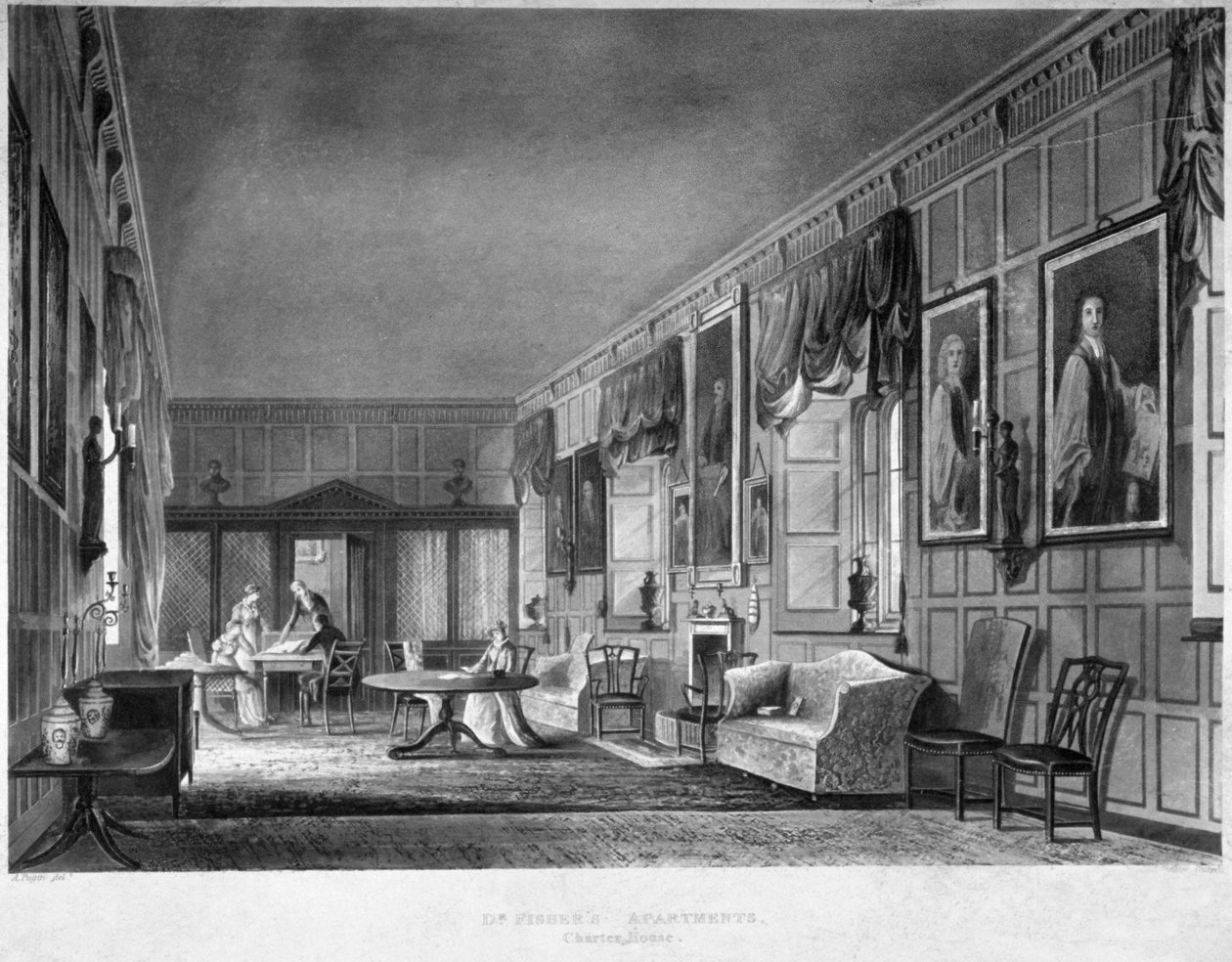 Vnitřní pohled na apartmány Dr. Fishera, Charterhouse, Finsbury, Londýn, 1816. od Joseph Constantine Stadler