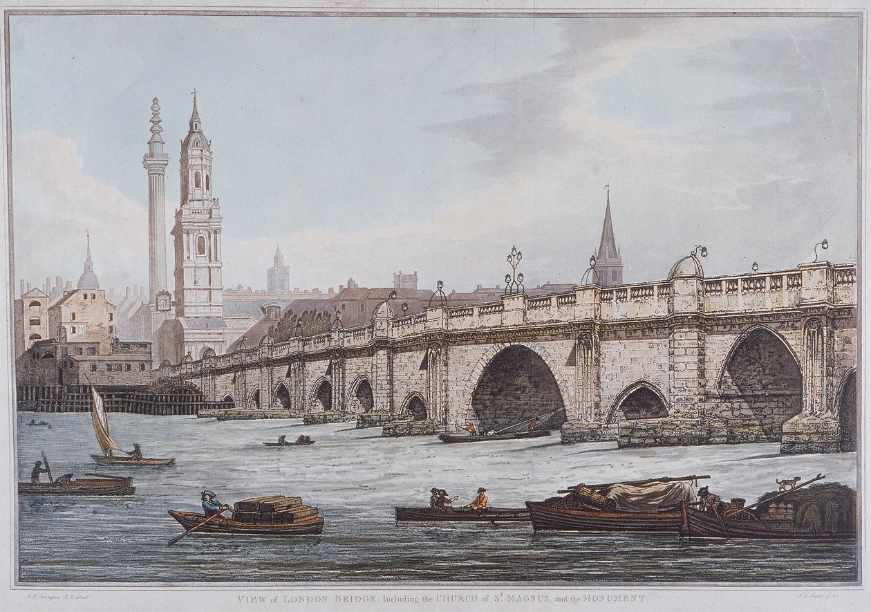 London Bridge starý, Londýn, 1790 od Joseph Constantine Stadler