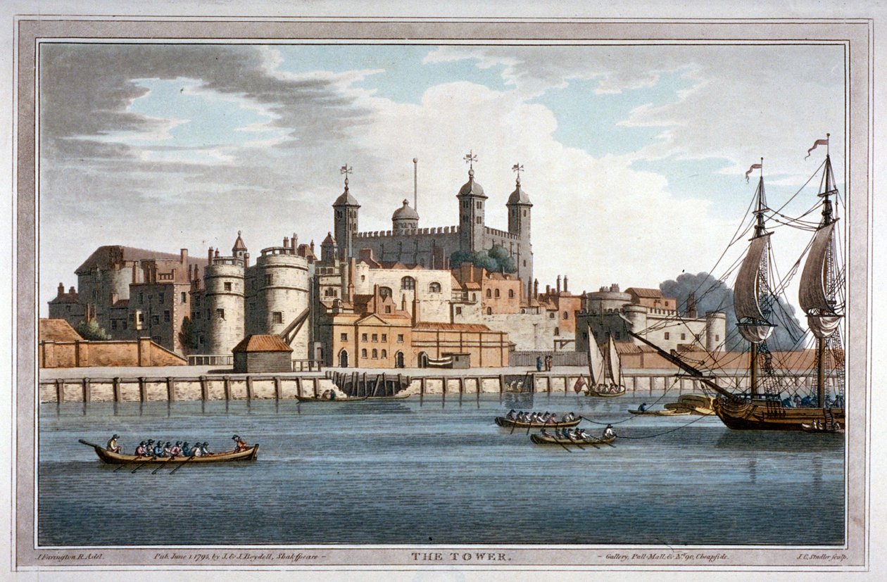 Jižní pohled na Tower of London s loděmi na řece Temži, 1795 od Joseph Constantine Stadler