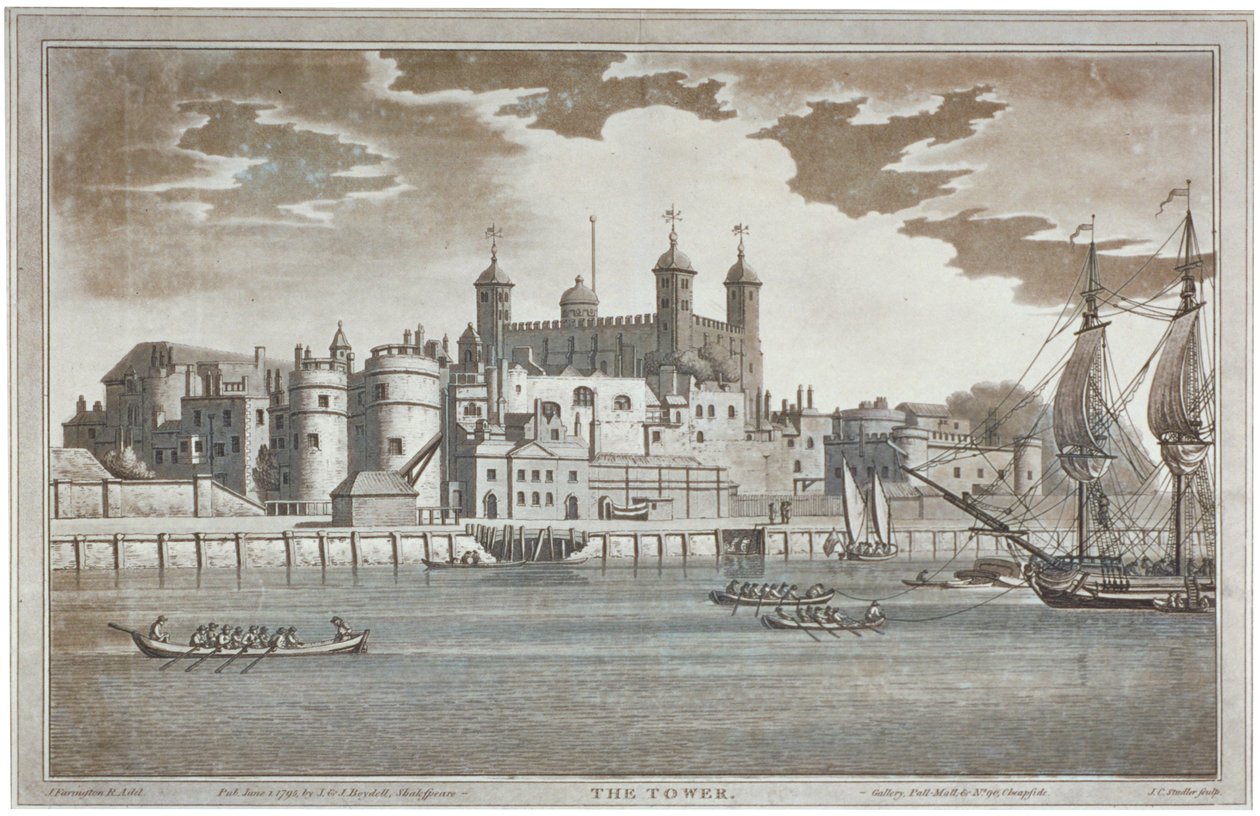 Podívejte se na Tower of London z řeky Temže s loděmi na řece, 1795 od Joseph Constantine Stadler