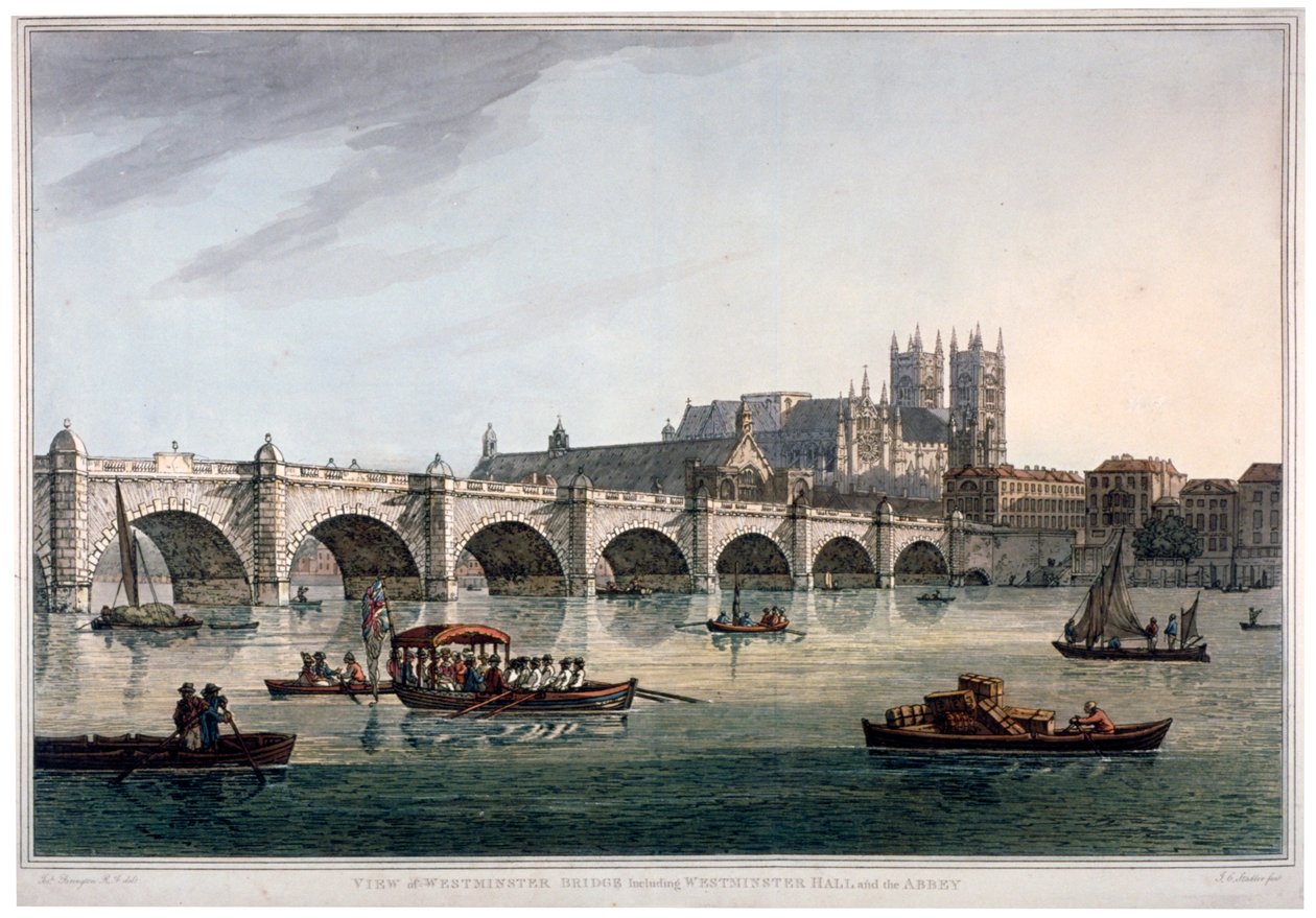 Westminster Bridge, Westminster Abbey a Westminster Hall, Londýn, 1789. od Joseph Constantine Stadler