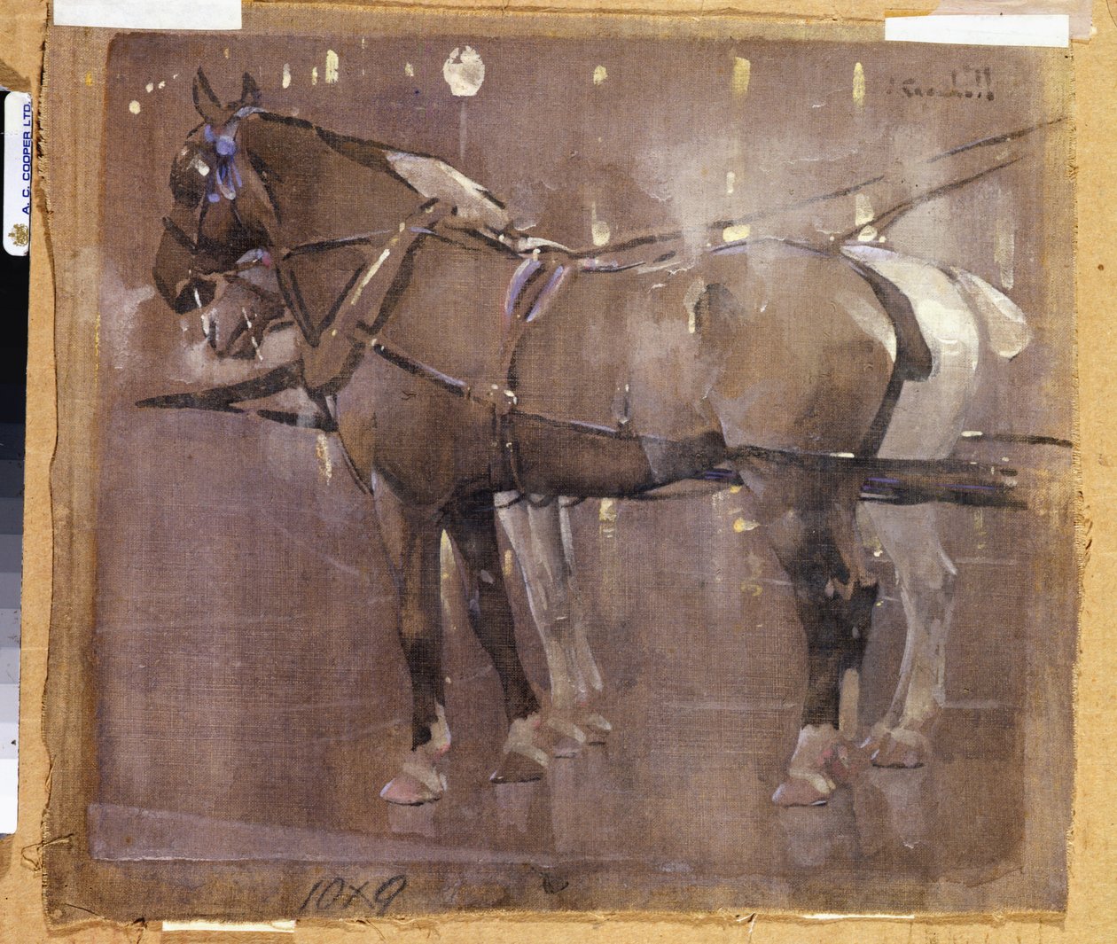 Cab Horses by Gaslight (akvarel a tělová barva na plátně) od Joseph Crawhall