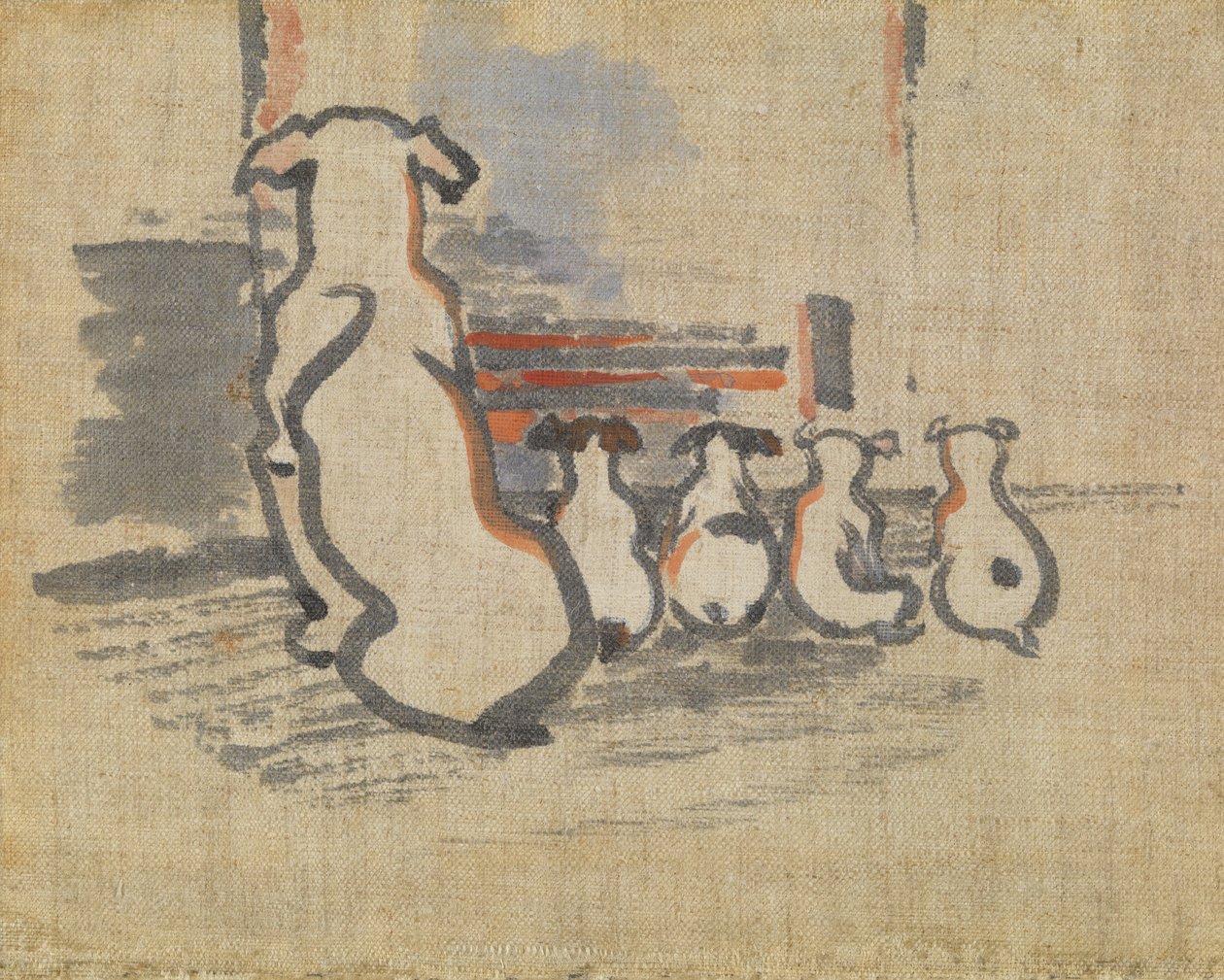 Foxhound a štěňata (kvaš na plátně) od Joseph Crawhall