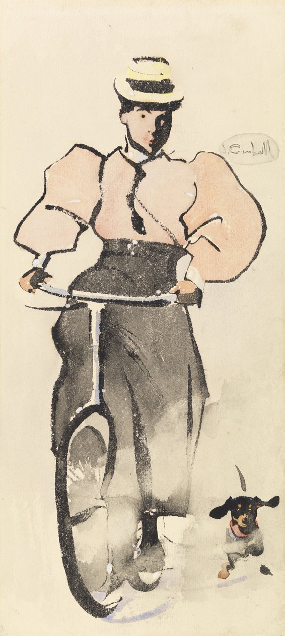 Tyttö polkupyörällä, n. 1896 (akvarelli paperille) od Joseph Crawhall