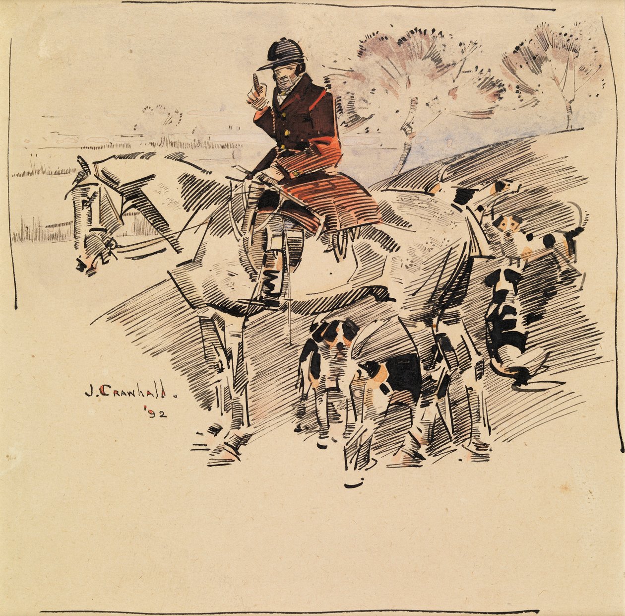 Lovec na koni a Foxhoundi od Joseph Crawhall
