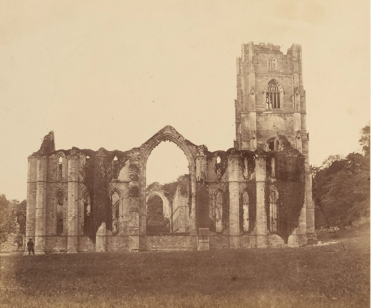 Fountains Abbey. Kaple devíti oltářů, exteriér, 50. léta 19. století. od Joseph Cundall