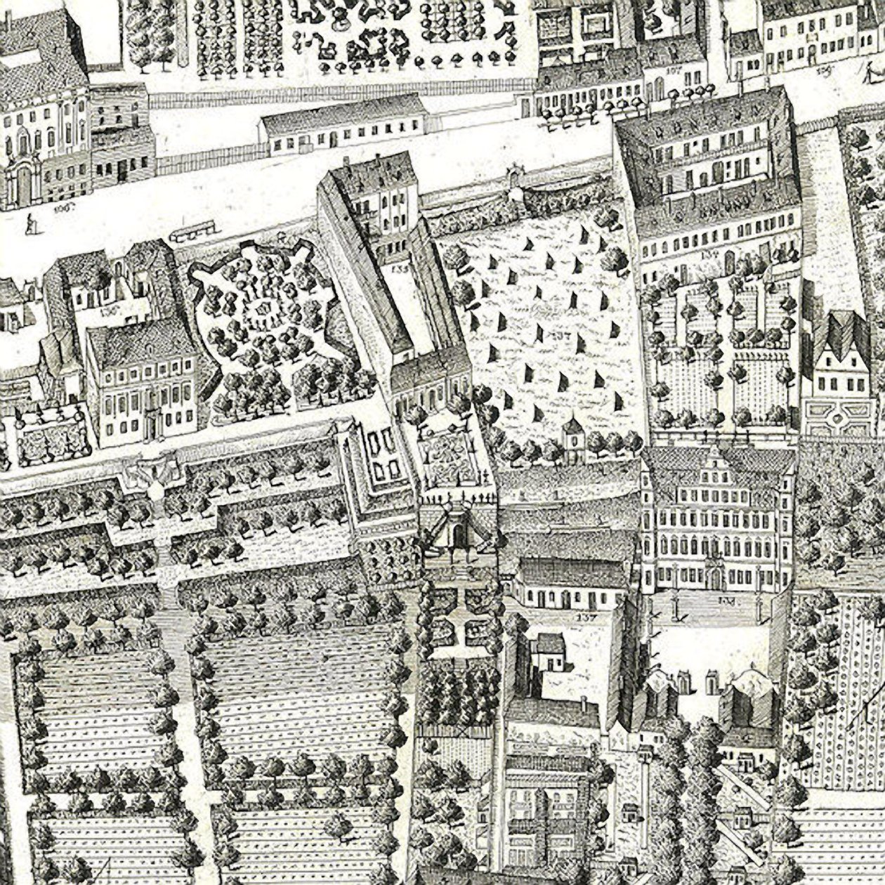 Detail mapy Vídně zobrazující 135 Alsergrund, kde Mozart a jeho rodina žili během roku 1788 (lept a rytina) od Joseph Daniel Huber
