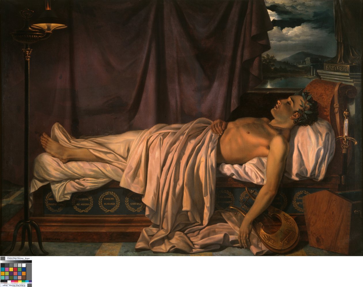 Lord Byron na jeho smrtelném loži, c.1826 (olej na plátně) od Joseph Denis Odevaere