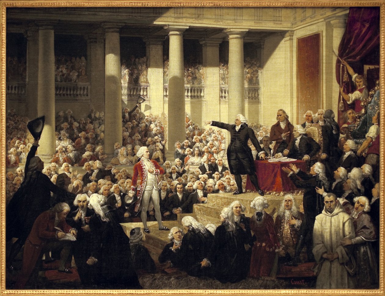 Francouzská revoluce: Honore Gabriel (Honore-Gabriel) Riqueti, hrabě z Mirabeau (1749-1791) před Monsieur de Henri Evrard (Henri-Evrard), markýz z Dreux Breze (Dreux-Breze) (1762-1829) na shromáždění zástupců , 23. června od Joseph Desire Court