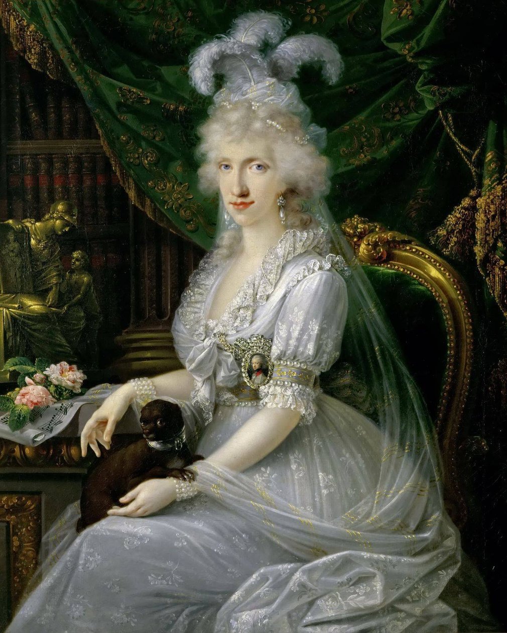 Německy: Marie Luisa (Ludovica) Neapolsko-Sicilská (1773-1802), manželka Ferdinanda III. Toskánského, sedící u stolu, portrét v délce po kolena Luisa Maria Amelia Teresa Neapolsko-Sicilská, princezna Neapolsko-Sicilská (1773-1802), velkovévodkyně vévodkyně od Joseph Dorffmeister