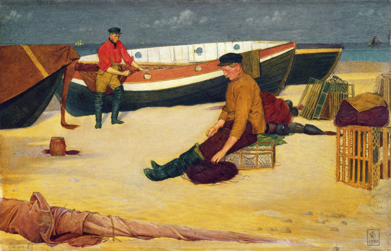 Cleaning the Lines, 1900 (wc na papíře) od Joseph Edward Southall