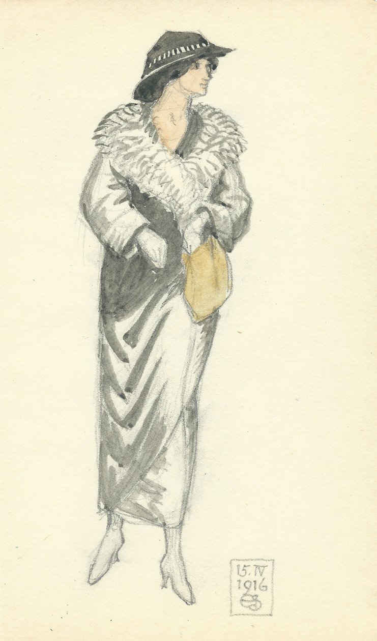 Módní dáma, 15.IV.1916, 1916 (pero & inkoust a wc na papíře) od Joseph Edward Southall