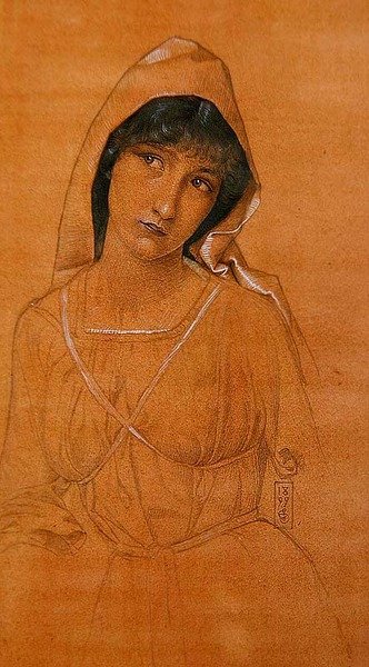 Dívka v plášti (tužka a akvarel na papíře) od Joseph Edward Southall