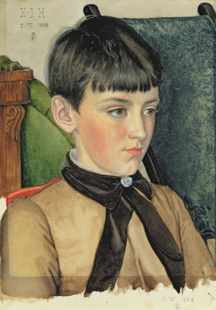 Portrét Isabelly Harlockové, 1888 (wc a kvaš na papíře) od Joseph Edward Southall