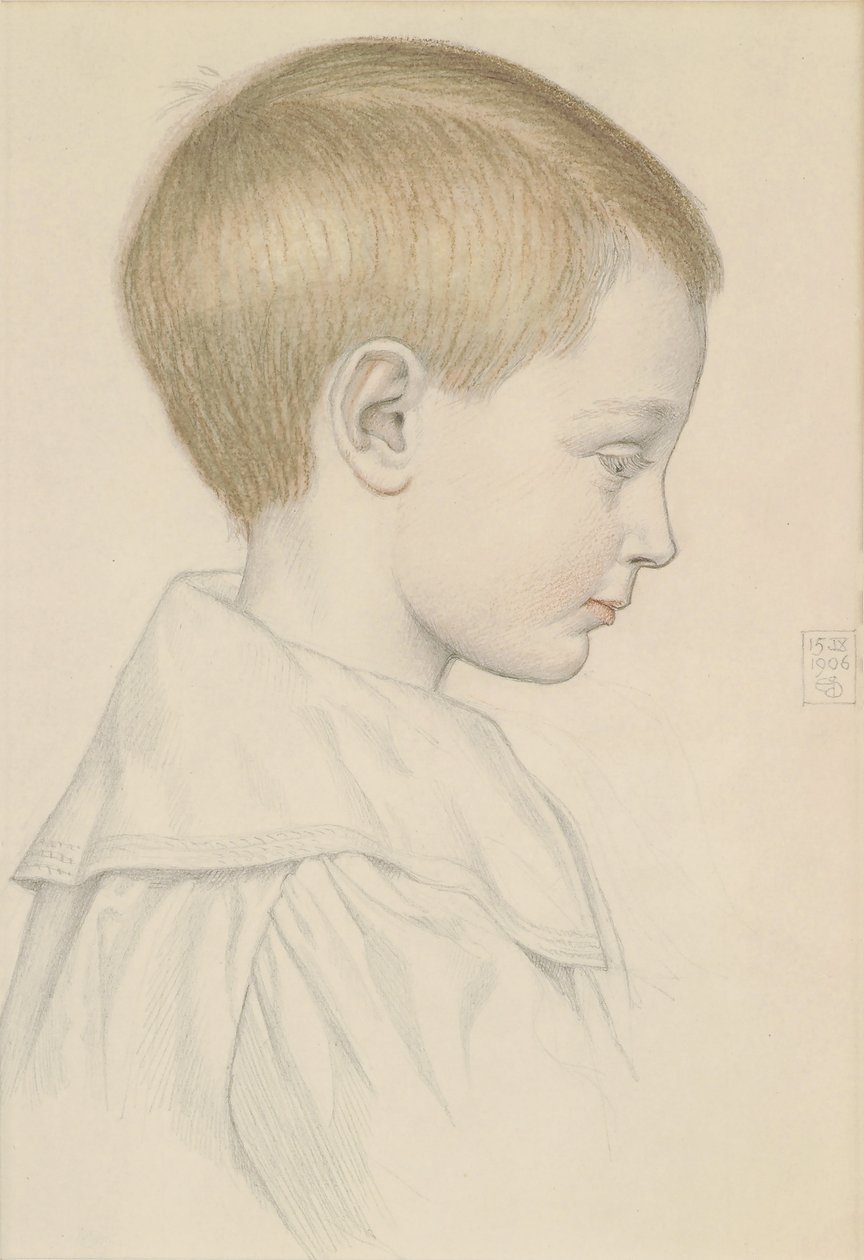 Náčrt chlapecké hlavy, 1906 (tužka a wc na papíře) od Joseph Edward Southall