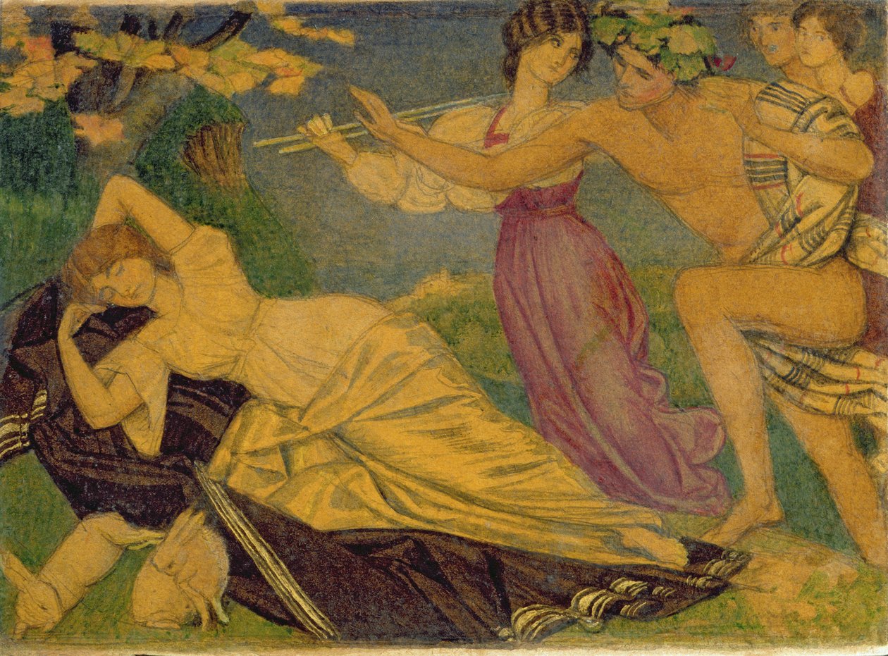 Studie pro Bakcha a Ariadnu, kolem roku 1912 (wc nad tužkou na kartě) od Joseph Edward Southall