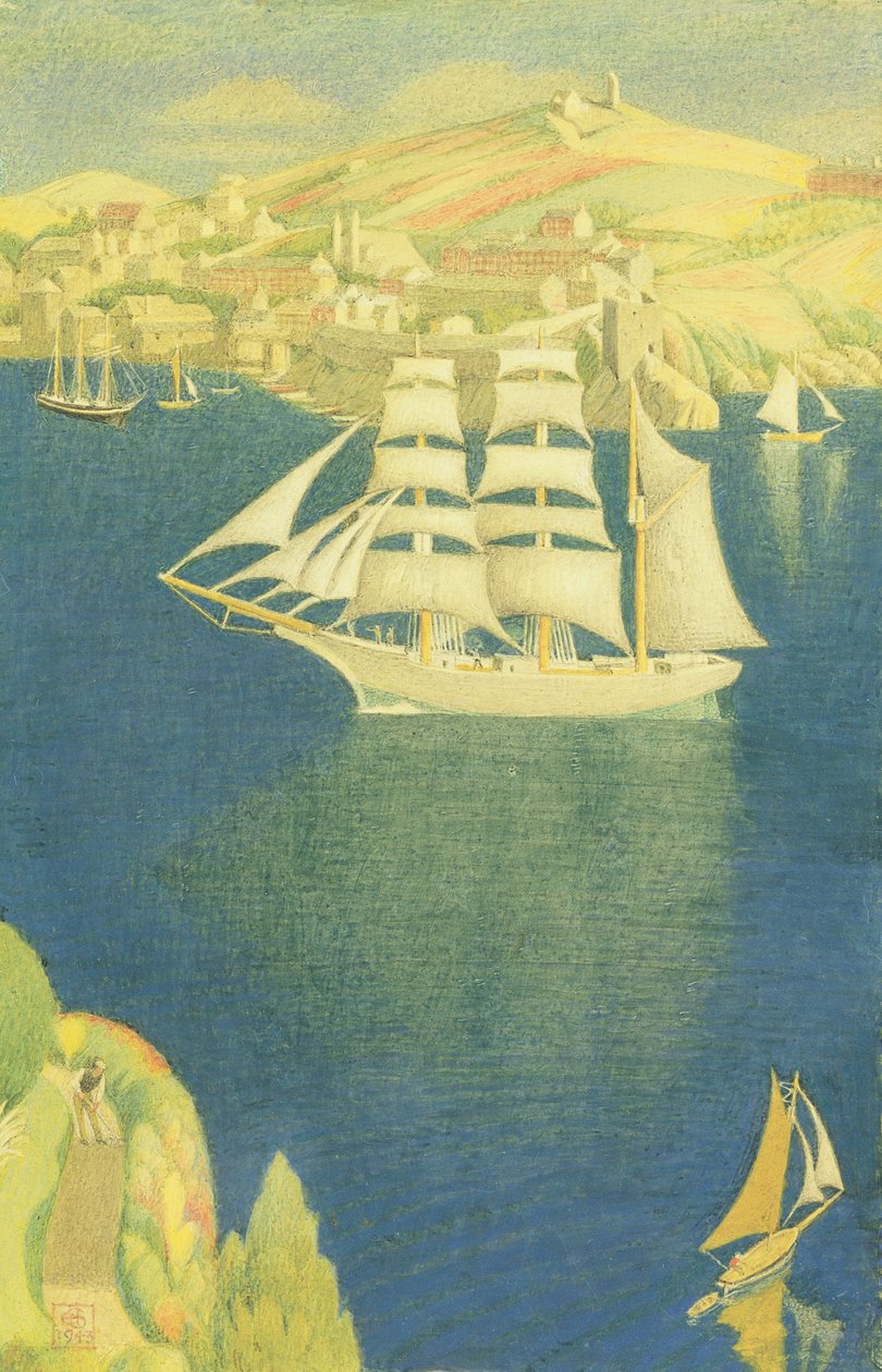 The White Barque at Fowey, 1943 (tempera na palubě) od Joseph Edward Southall