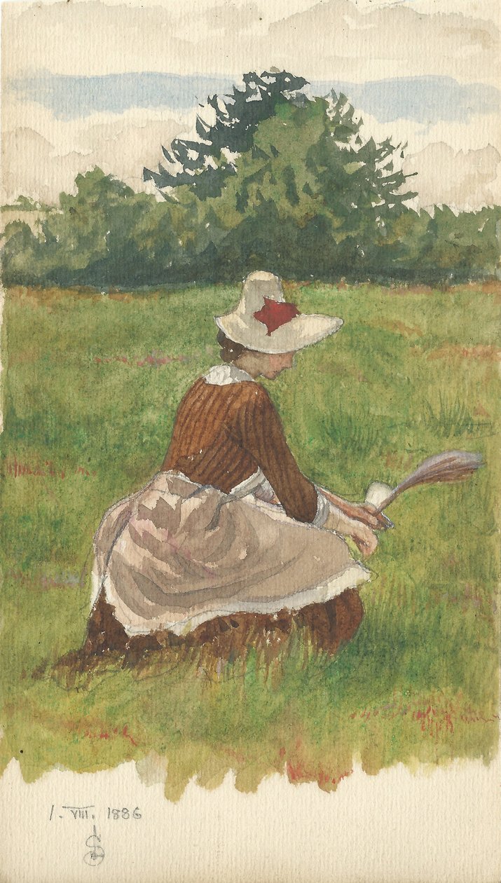 Žena sbírající plážovou trávu 1.VIII.1886, 1886 (tužka a wc na papíře) od Joseph Edward Southall