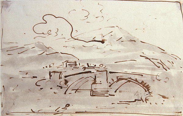 Krajina s mostem (akvarel) od Joseph Farington
