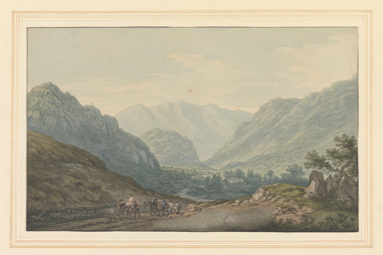 Ne. Pohled na silnici z Ambleside do Keswicku z 6 mil Stone od Joseph Farington