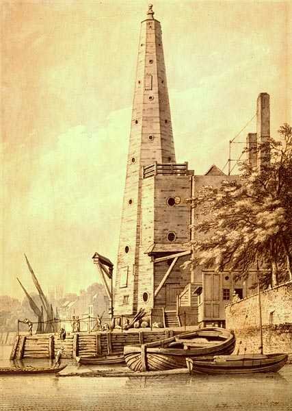 Stará vodárenská věž v York Buildings, Whitehall, 20. května 1791 (inkoust a mytí) od Joseph Farington