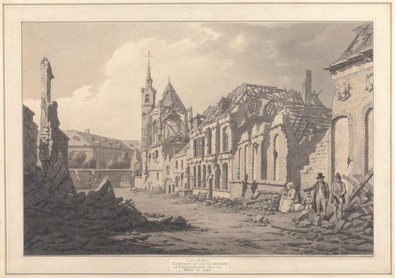Pohled na klášter klarisek ve Valenciennes po obležení od Joseph Farington
