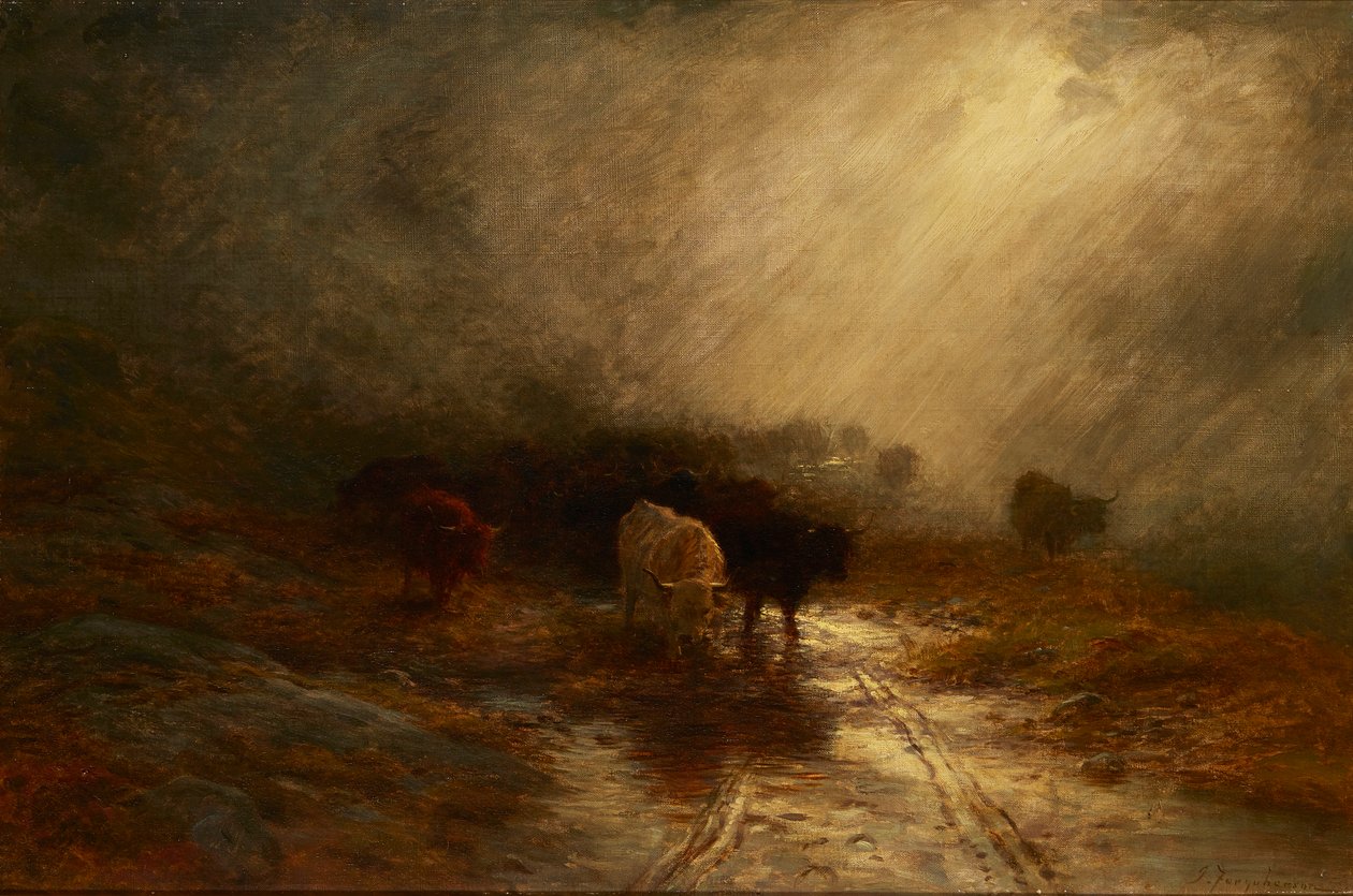 Dobytek v mlze (olej na plátně) od Joseph Farquharson