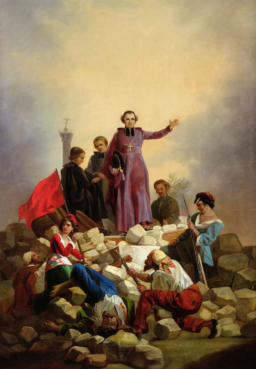 Arcibiskup Affre na barikádách, 1848 od Joseph Felon