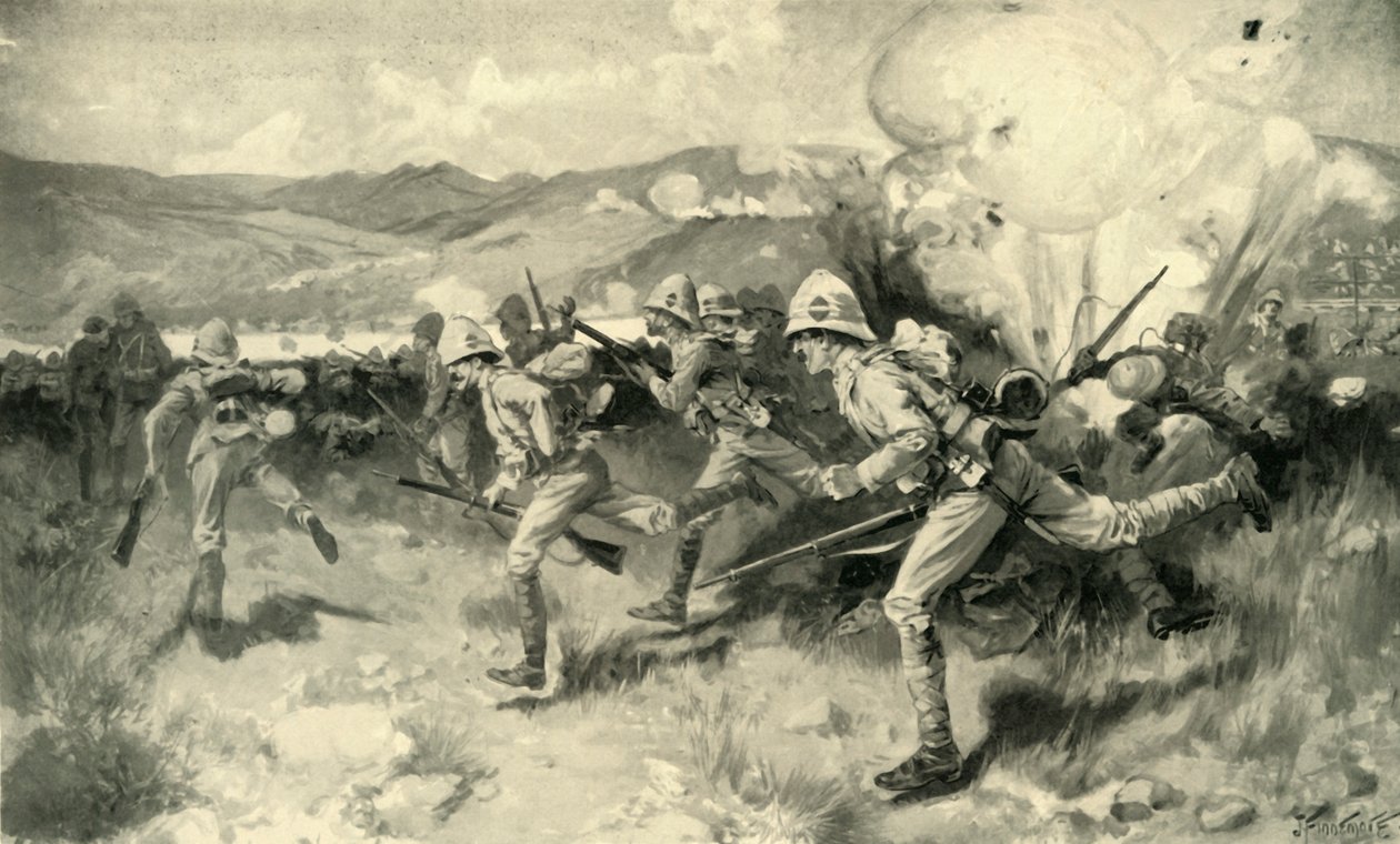 „Bitva o Colenso – Královnin královský západ Surrey Regiment vedoucí centrální útok“, 1900. od Joseph Finnemore