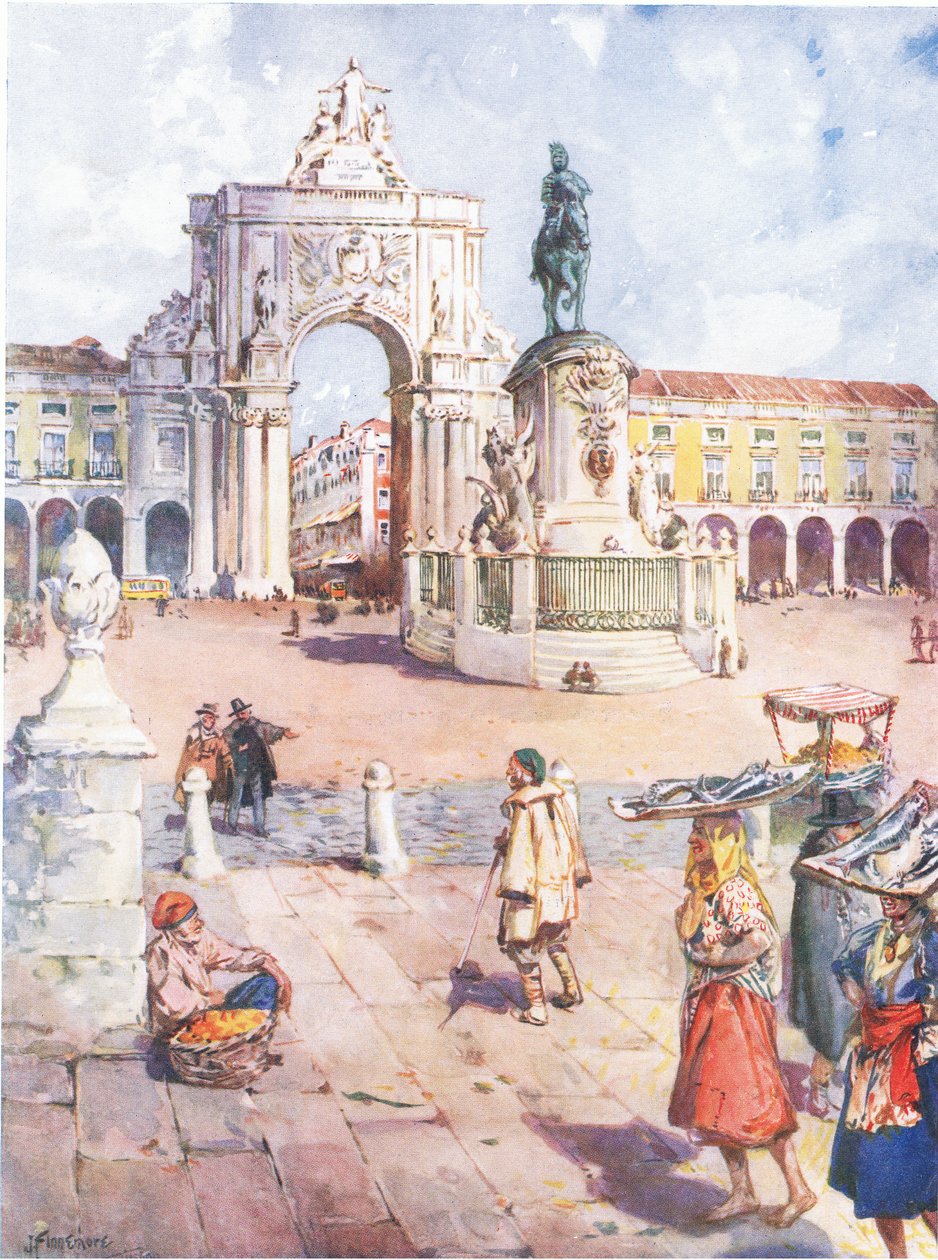 Praca do Commercio, Lisabon, z knihy Hutchinsons Picturesque Europe vydané nakladatelstvím Hutchinson & Son, cca 1930 od Joseph Finnemore