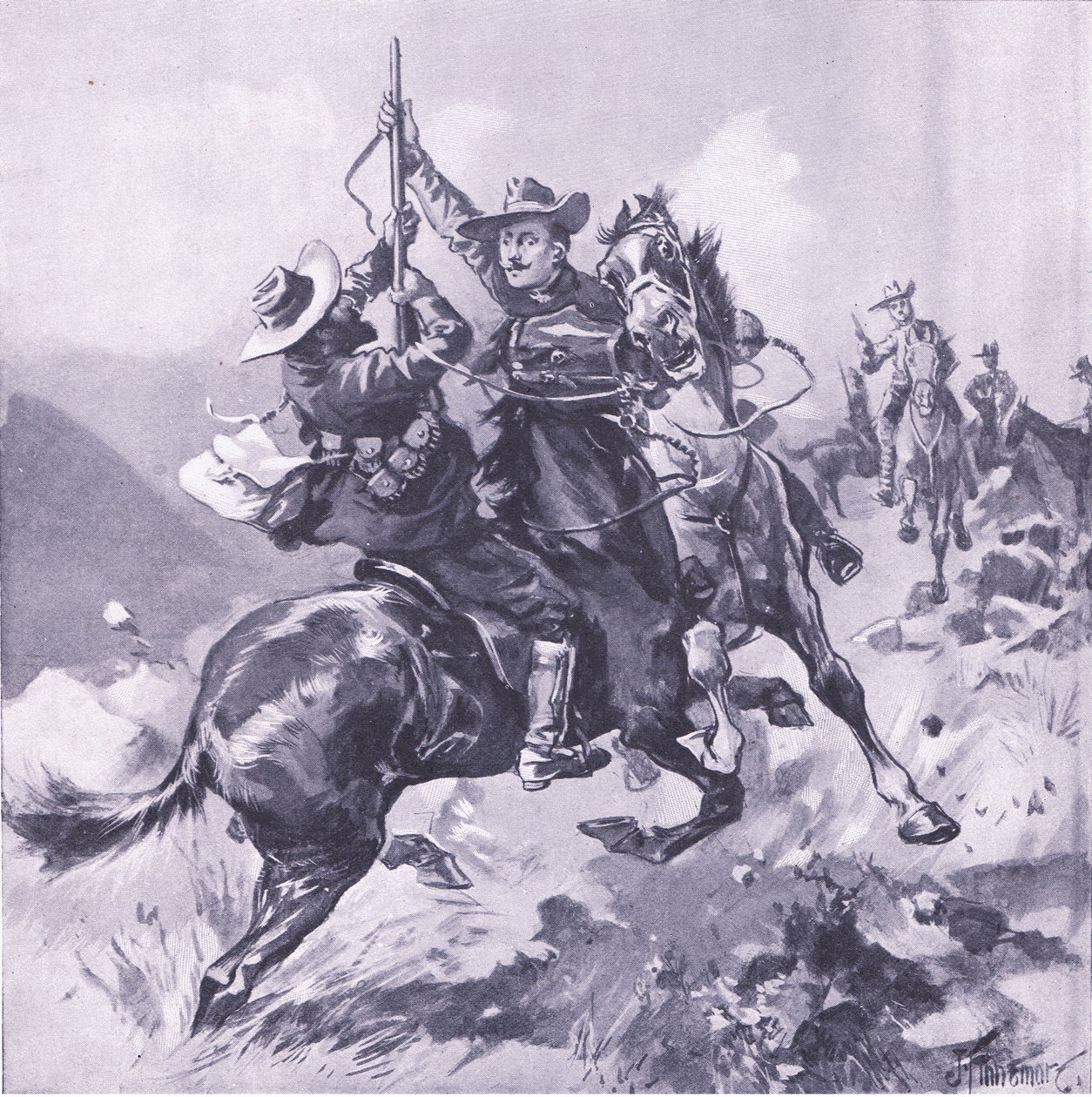 Zajetí Field-Cornet Swanepoel, ilustrace z After Pretoria: The Guerilla War, 1902 od Joseph Finnemore